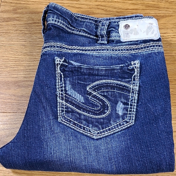 Silver Jeans Denim - SILVER SUKI 32x29 WOMENS GIRLS PRE-OWNED FADED DISTRESSED DENIM BLUE JEANS